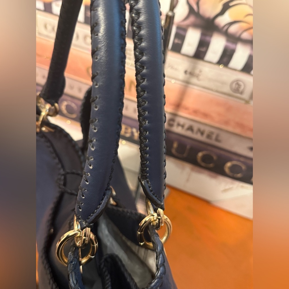 Salvatore Ferragamo Navy Gancini Braided Tote Bag VGUC - Picture 4 of 16